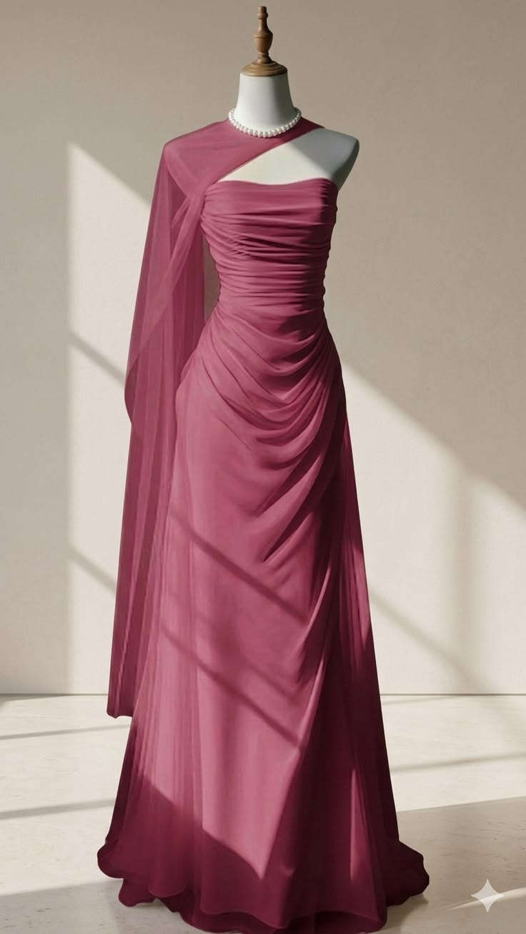 Classy Burgundy Strapless Chiffon Long Evening Dress,Formal Wedding Guest Gown SP2441