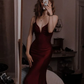 Spaghetti Straps Burgundy Mermaid Long Prom Dress S20254