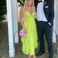 Classy A-line V Neck Prom Dress,Chiffon Layered Prom Gown Y2346