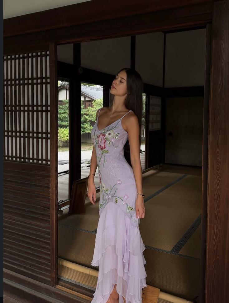 Classy Spaghetti Straps Satin Chiffon Beaded Long Prom Dress Purple Mermaid Long Evening Dress SP3779