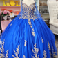 Royal Blue Tulle Ball Gown With Gold Lace Sweet 16 Dress Y530