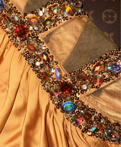 Vintage One Shoulder Orange Satin Beaded Mermaid Prom Dress Long Party Dress SP676