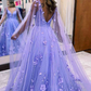 Princess Lavender 3D Flowers Tulle Prom Dress with Cape Y4292