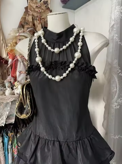 Fashion Sleeveless Black Satin Layered Short Graduation Homecoming Dress Cocktail Dress Y9912