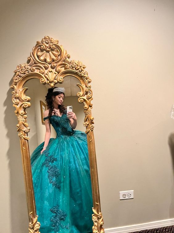 Emerald Green Off The Shoulder Ball Gown,Sweet 16 Dress,18th Birthday Party Gown Y6499