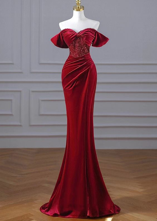 Charming Burgundy Velvet Mermaid Prom Dress Y6602