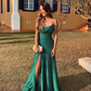 Green Spaghetti Straps Long Prom Dress Party Dress with Slit Y7155