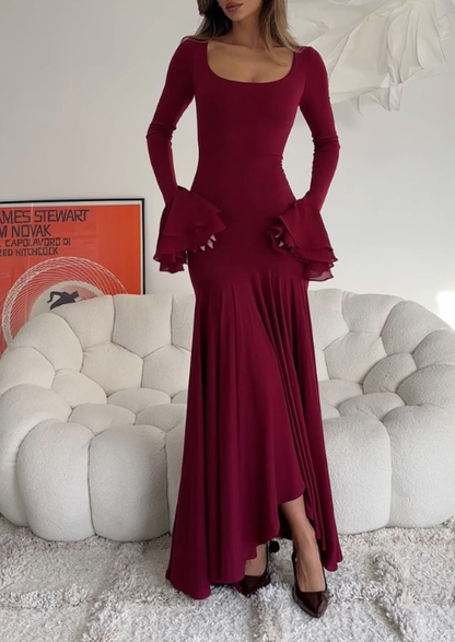 Sexy Burgundy Satin Mermaid Long Evening Dress Wedding Guest Dress SP745
