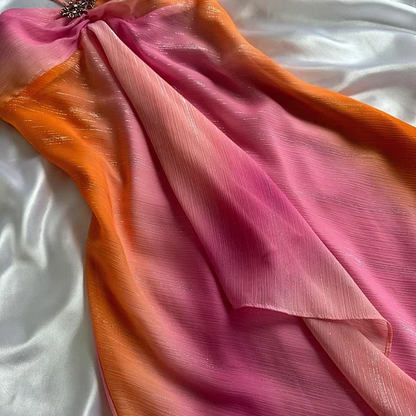 Pretty Colorful Ombre Chiffon Halter Long Party Gown Formal Evening Dress Y9768