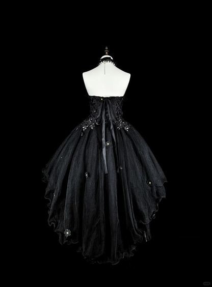 Pretty Black Strapless Tulle Appliques Beaded Short 15th Birthday Outfit,Formal Graduation Homecoming Dress SP3390