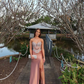 Pretty Rose Pink Beaded Satin Mermaid Slit Long Wedding Guest Dress Birthday Party Dress SP1354