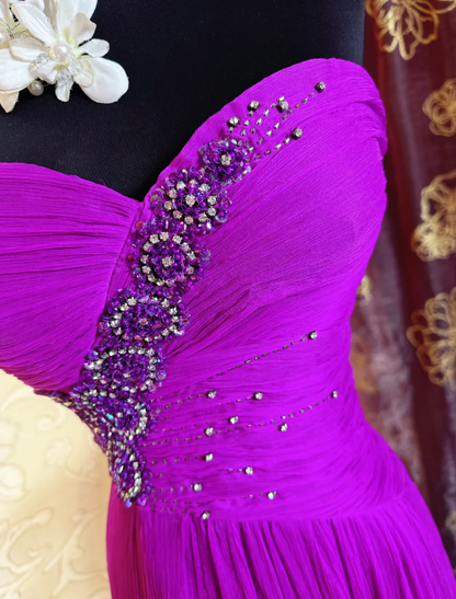 Charming Strapless Chiffon Beaded Long Prom Dress Birthday Party Gown SP1884