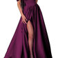 Satin Prom Dresses for Women Long Off The Shoulder Slit Formal Dress Y6623