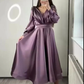 Tea Length Long Puff Sleeve Evening Dress for Wedding Party Beaded Appliques Arabic Short Prom Party  Y5018