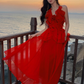 Sexy Red Halter Chiffon Ruffles Long Party Dress Prom Dress SP1973
