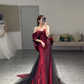 Romantic Off The Shoulder Burgundy Evening Dress,Reception Dress Y4416