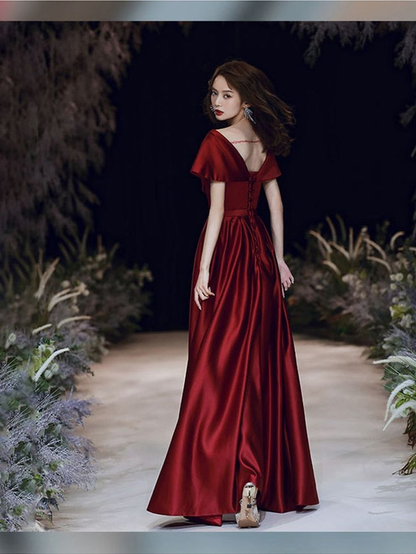 A-line Evening Dress V-neck Prom Gown Short Cap-sleeve Party Robe Long Simplepromdress A-line Evening Dress V-neck Prom Gown Short Cap-sleeve Party Robe Long Simplepromdress