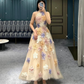 Unique A-line Tulle Prom Dress with Flowers Formal Evening Dress Y2871