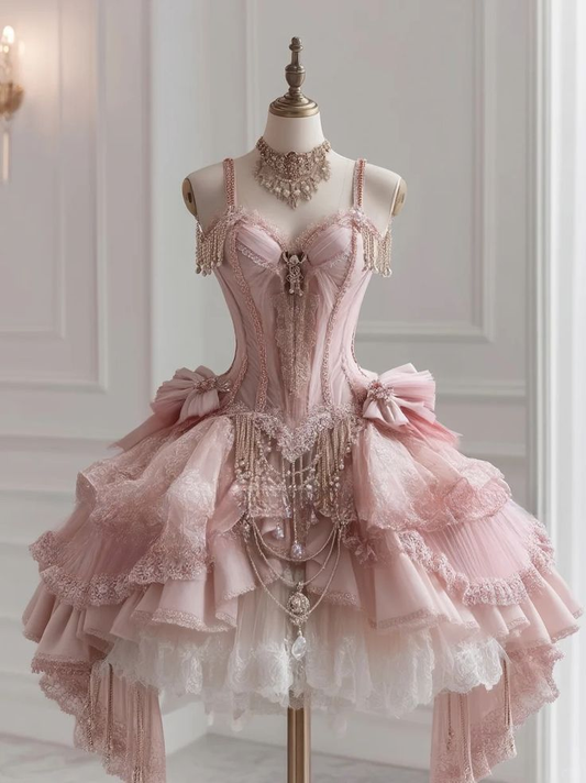 Cute Spaghetti Straps Pink Lace A Line Formal Graduation Homecoming Dress Short 17th Birthday Outfits Y9442