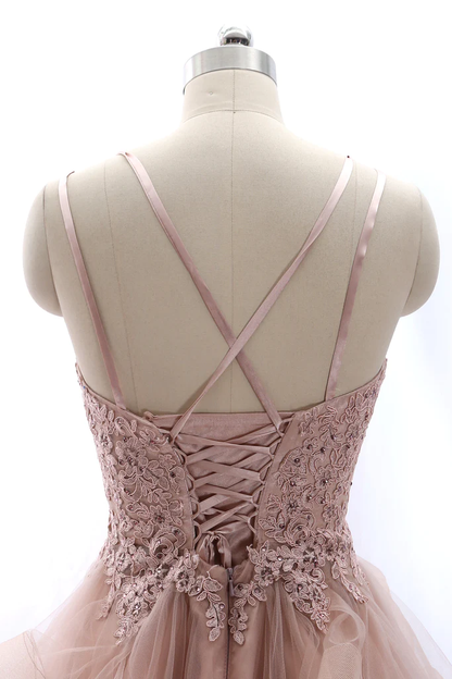 Spaghetti Straps Lace Tulle Homecoming Dress Vintage Party Formal Gown Y2584