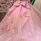 Charming Ball Gown Pink Off Shoulder Sleeveless Pleated 3D Flowers Applique Bow Knot Quinceanera Dress Formal Sweet 16 Dress SP573