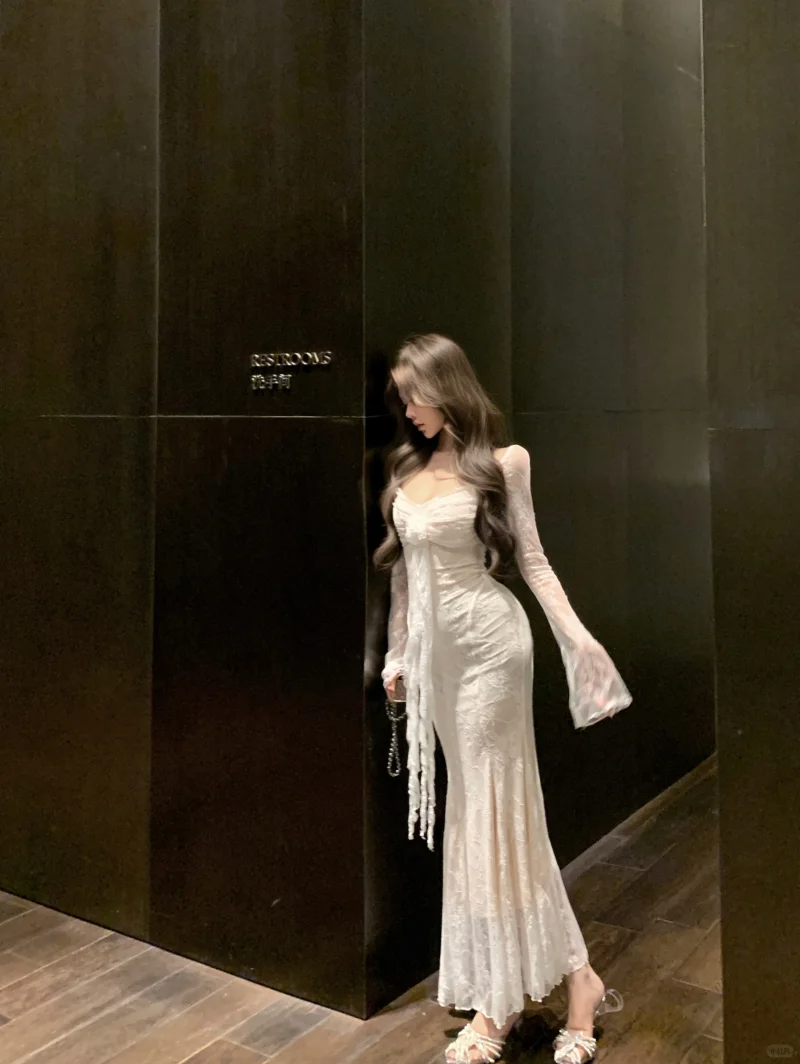 Glamorous White Lace Mermaid Long Prom Dress Birthday Evening Gown SP2296