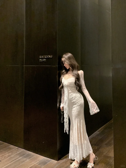 Glamorous White Lace Mermaid Long Prom Dress Birthday Evening Gown SP2296