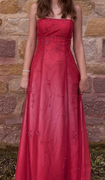 Pretty Spaghetti Straps Pink Satin Tulle Beaded A Line Long Party Dress Birthday Prom Dress SP2138