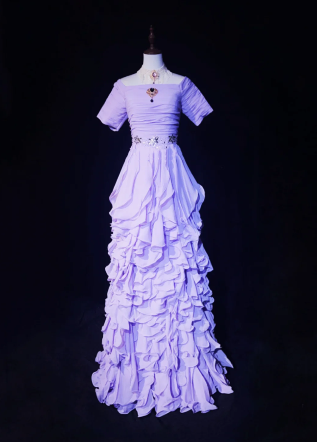 Classy Purple Off The Shoulder Chiffon Ruffle Long Evening Dress Formal 21th Birthday Outfits With Beads SP1969