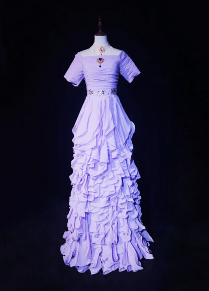 Classy Purple Off The Shoulder Chiffon Ruffle Long Evening Dress Formal 21th Birthday Outfits With Beads SP1969