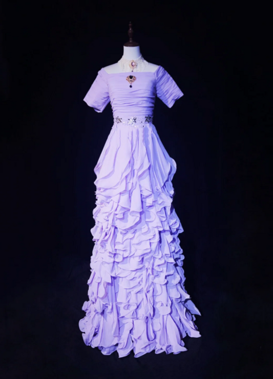 Classy Purple Off The Shoulder Chiffon Ruffle Long Evening Dress Formal 21th Birthday Outfits With Beads SP1969