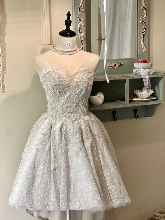 Sparkly Sweetheart Neck Lace Sequin Beaded White Short 16th Princess Birthday Outfits Formal Homecoming Dress Y9211
