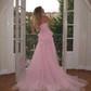 Chic Pink Strapless Long Prom Dress with 3D Flowers Y2723