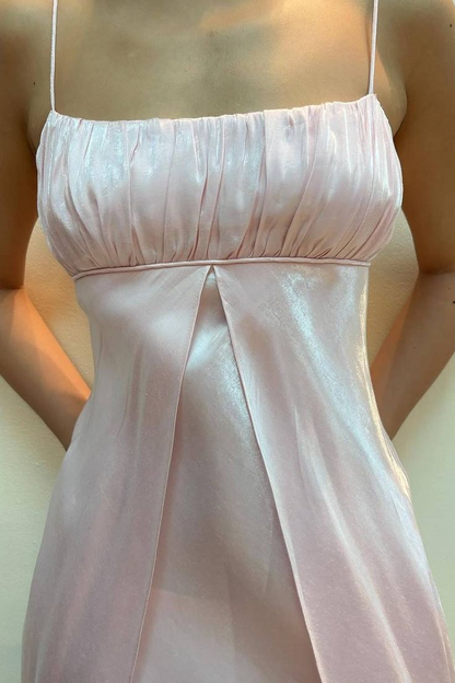 Simple Pink Spaghetti Straps Satin Party Dress Evening Dress Y8730