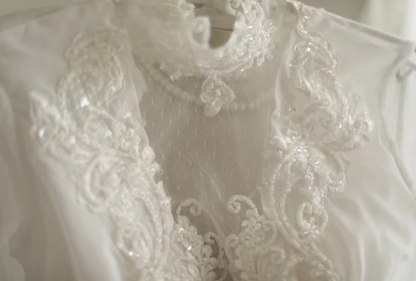 Charming White Tulle Chiffon Beaded Long Wedding Dress Backless Bridal Dress SP1175