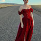 Elegant Red Off The Shoulder A-line Prom Dress With Split Y6678