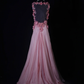 Fairy Pink V Neck Chiffon Beaded Mermaid Long Evening Dress 18th Birthday Outfits With Appliques SP1700