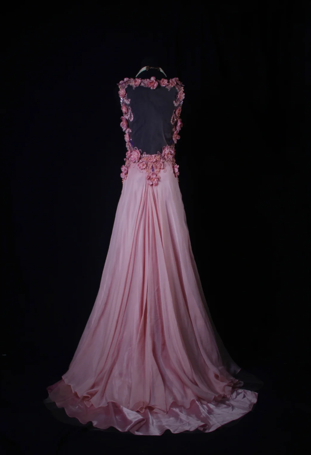 Fairy Pink V Neck Chiffon Beaded Mermaid Long Evening Dress 18th Birthday Outfits With Appliques SP1700