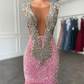 Sparkling pink prom dresses, Sexy sequins mermaid pink prom pageant evening dress Y477