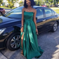 Hunter Green Satin Prom Dresses,Strapless Maxi Long Dress with Side Slit  Y6290