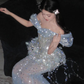 Glamorous Off The Shoulder Sky Blue Tulle Sequin Beaded Mermaid Long Party Dress Prom Dresses SP1273