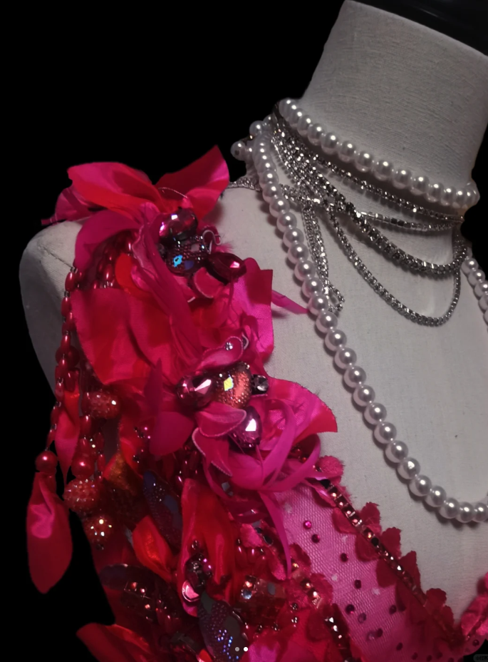 Pretty Ombre Pink Tulle Appliques Beaded Mermaid Evening Dress Formal Birthday Outfits SP606