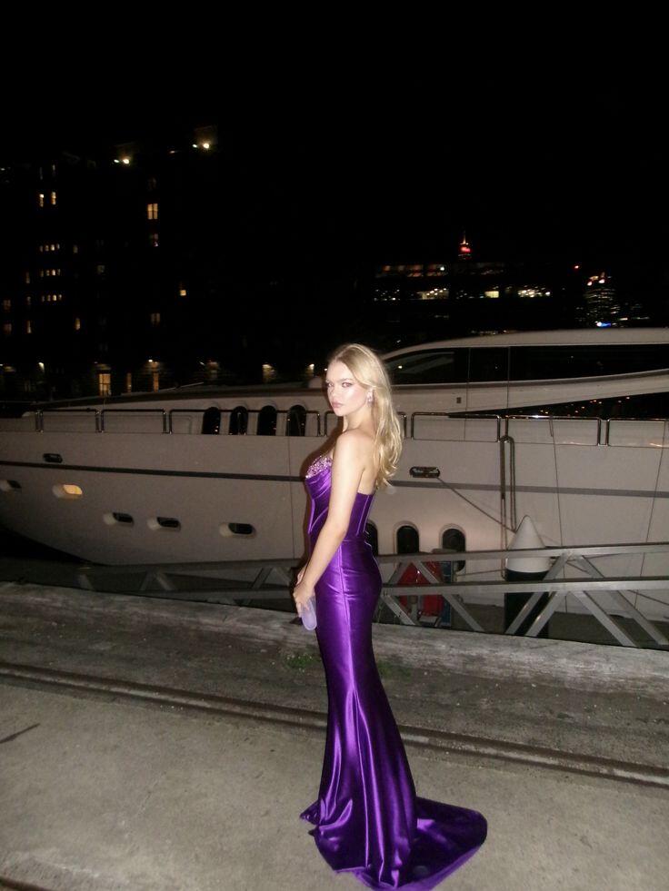Sexy Purple Satin Beaded Mermaid Long Party Dress Prom Gowns SP4171