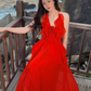 Sexy Red Halter Chiffon Ruffles Long Party Dress Prom Dress SP1973