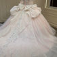 Gorgeous Pink Off The Shoulder Tulle Pleated Sequin Beaded Bridal Dress Long Wedding Dress With Bow SP574