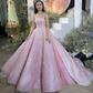 New Arrival Pink Straps Sequin Beaded Long Ball Gown Formal Occasion Gowns Y4918