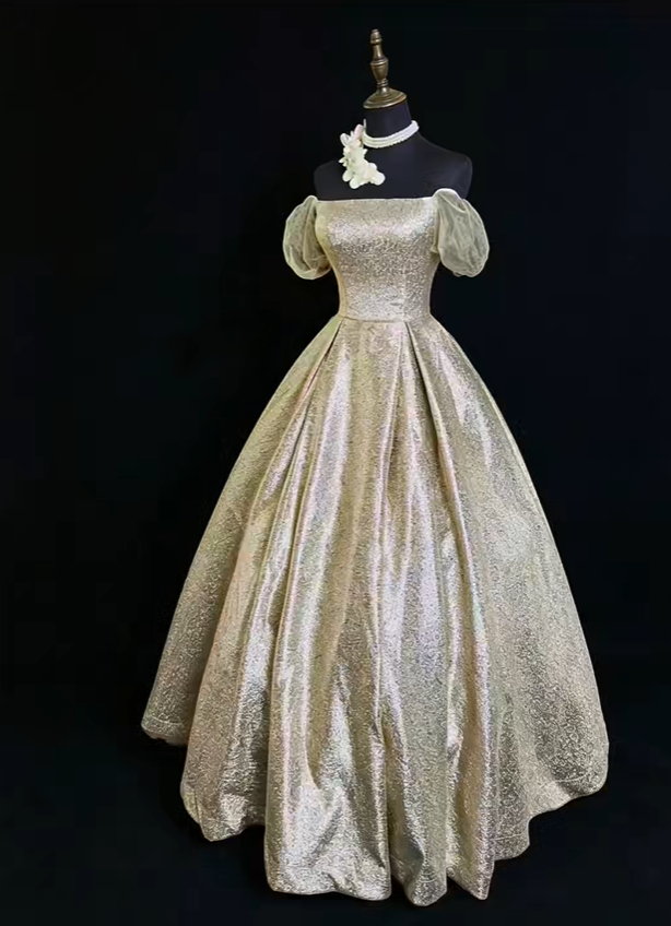 Gorgeous Gold Ball Gown Satin Sequin Long Party Dress Prom Dress SP2763