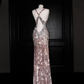 Luxury Deep V Sequin Backless Long Evening Dress Formal Prom Dress Y8683