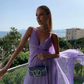 Simple Purple V Neck Tulle Prom Dress Long Evening Gown Y7774