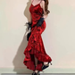 Vintage Elegant Women Spaghetti Strap Sexy Prom Dress Bodycon Slim Red Dinner Party Long Dress Y4521